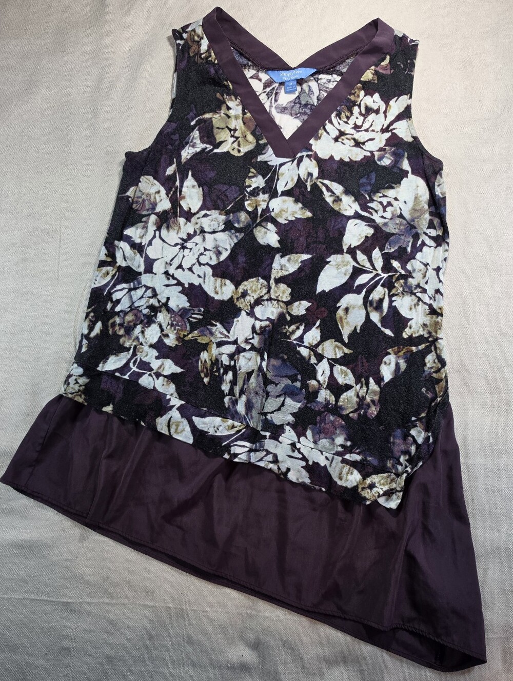 Simply Vera Vera Wang Sleeveless V-Neck Floral Layered Top - Deep Purple